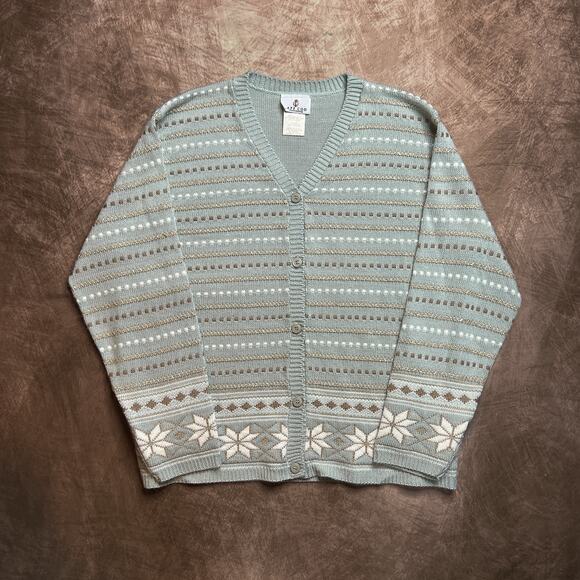 Cape Cod Sportswear Vintage Geometric Cardigan Sweater Blue Metallic Women's L - Picture 1 of 8